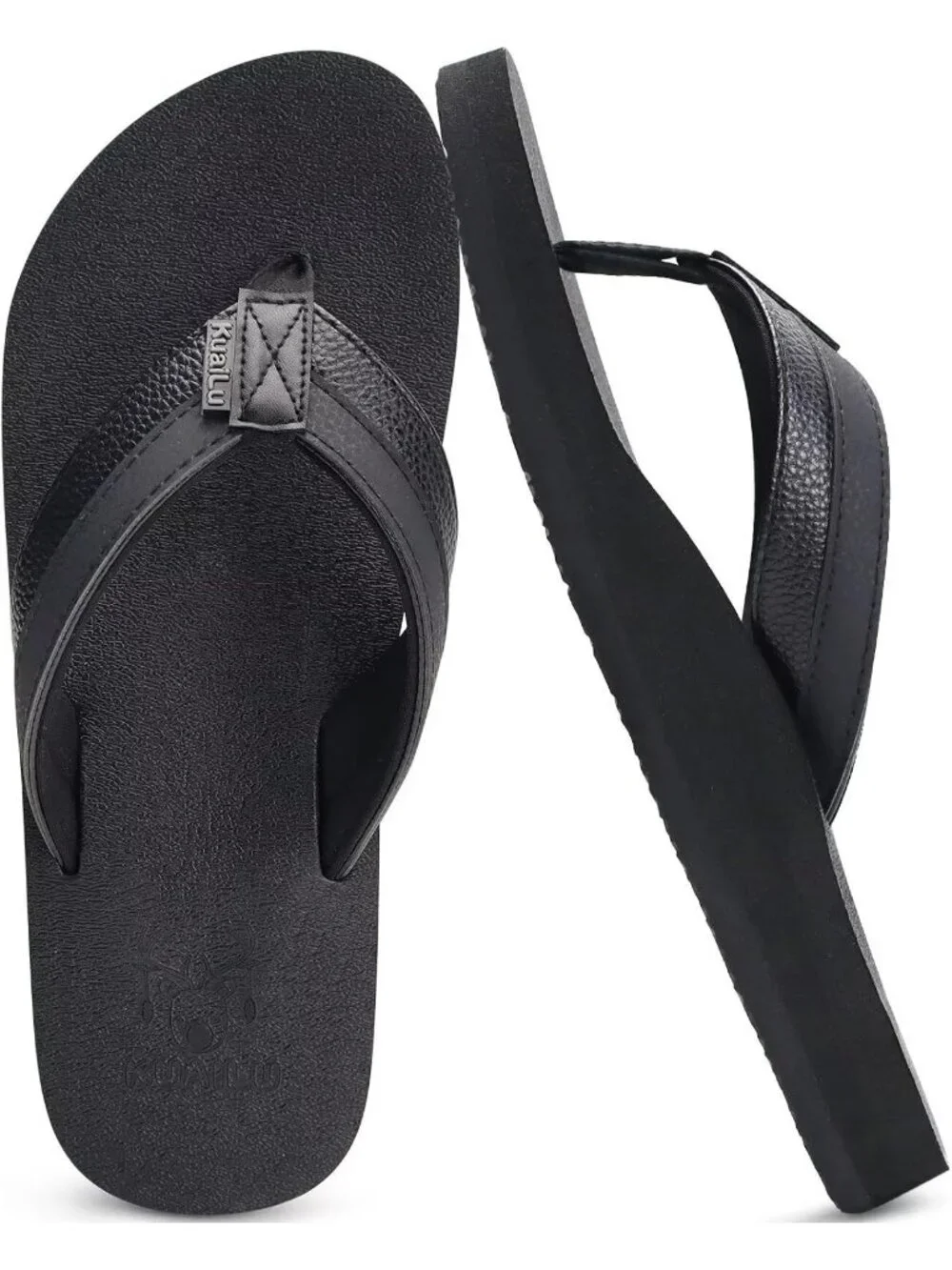 Mens All Black Yoga Mat Leather Flip Flops Slip On Indoor Outdoor Sandal Slipper